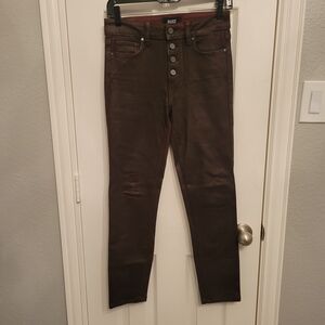 Paige Brown/ burgundy  Button-Fly wax coated Jeans